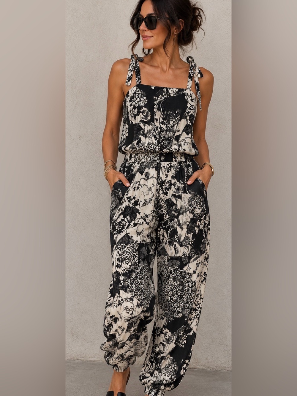 Free people Women’s Black & White Patterned Jumpsuit